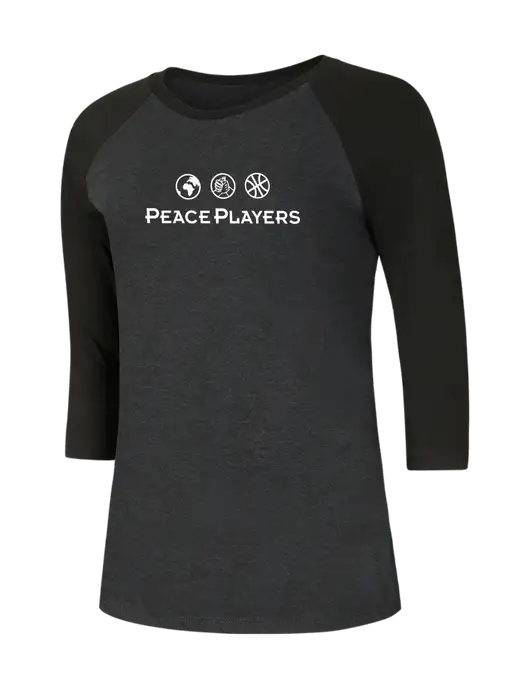 Womens Simply Soft 3/4 Sleeve Black/Black Frost Ring Spun Cotton T-Shirt w/Peace Players Logo