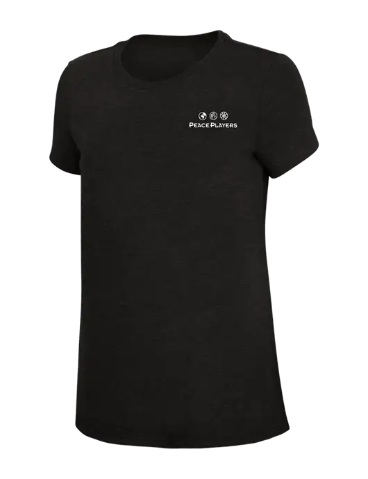 Womens Simply Soft Black 4.5oz Poly/Combed Ring Spun Cotton T-Shirt w/Peace Players Logo