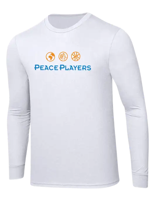 Simply Soft Long Sleeve White 4.5 oz, Poly/Combed Ring Spun Cotton T-Shirt w/Peace Players Logo