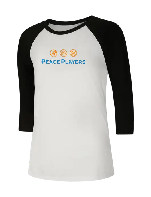 Womens Simply Soft 3/4 Sleeve Black/White Ring Spun Cotton T-Shirt w/Peace Players Logo