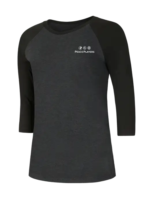Womens Simply Soft 3/4 Sleeve Black/Black Frost Ring Spun Cotton T-Shirt w/Peace Players Logo