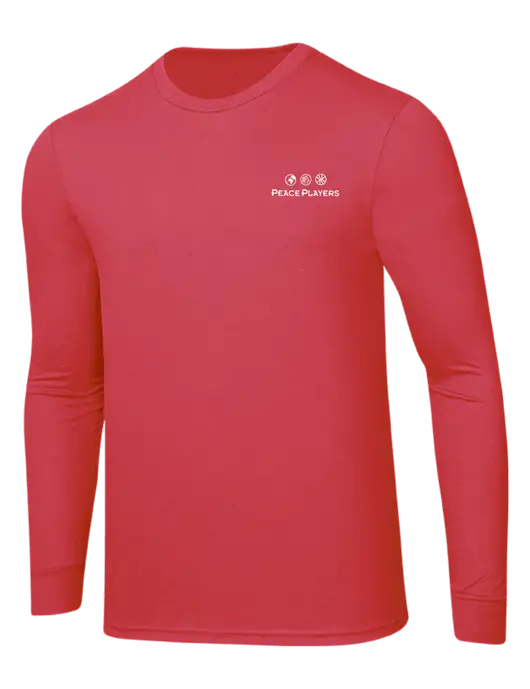 Simply Soft Long Sleeve Red Frost 4.5 oz, Poly/Combed Ring Spun Cotton T-Shirt w/Peace Players Logo