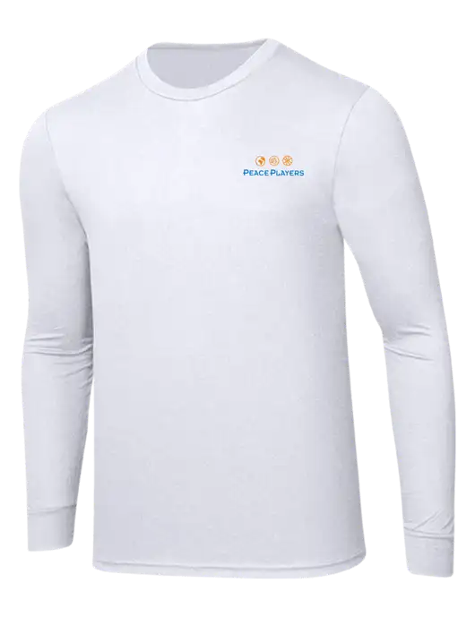 Simply Soft Long Sleeve White 4.5 oz, Poly/Combed Ring Spun Cotton T-Shirt w/Peace Players Logo