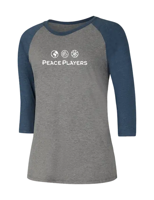Womens Simply Soft 3/4 Sleeve Navy Frost/Grey Frost Ring Spun Cotton T-Shirt w/Peace Players Logo