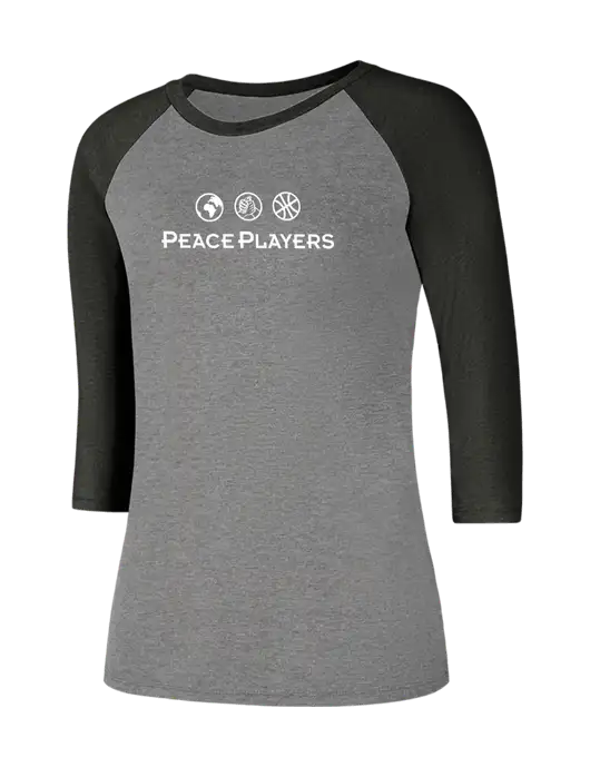 Womens Simply Soft 3/4 Sleeve Black Frost/Grey Frost Ring Spun Cotton T-Shirt w/Peace Players Logo