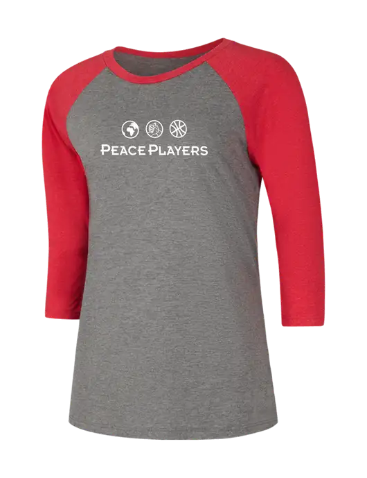 Womens Simply Soft 3/4 Sleeve Red Frost/Grey Frost Ring Spun Cotton T-Shirt w/Peace Players Logo