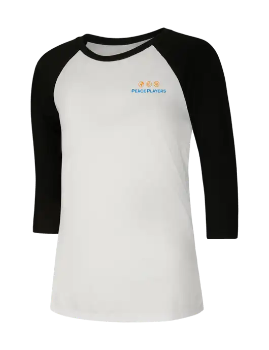 Womens Simply Soft 3/4 Sleeve Black/White Ring Spun Cotton T-Shirt w/Peace Players Logo