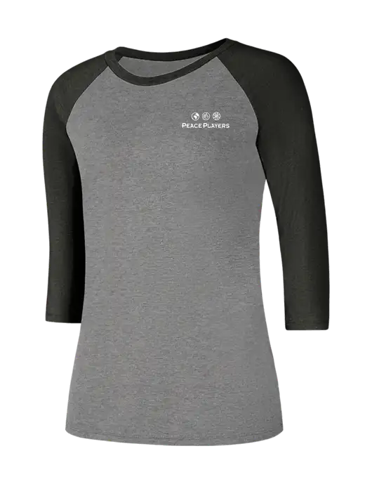 Womens Simply Soft 3/4 Sleeve Black Frost/Grey Frost Ring Spun Cotton T-Shirt w/Peace Players Logo