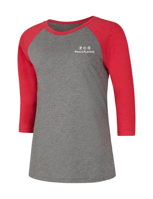Womens Simply Soft 3/4 Sleeve Red Frost/Grey Frost Ring Spun Cotton T-Shirt w/Peace Players Logo