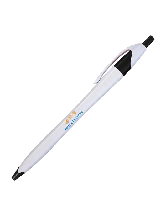Novella White/Black Classic Pen - Blue Ink w/Peace Players Logo