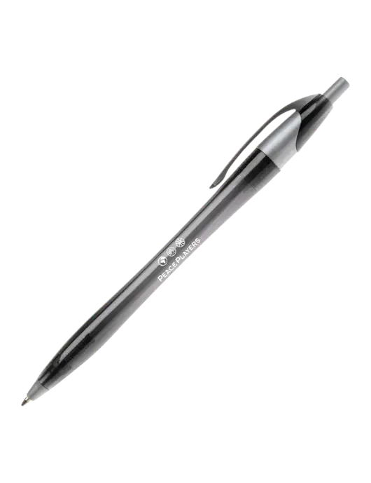 Novella Translucent Black/Silver Jewel Pen - Blue Ink w/Peace Players Logo