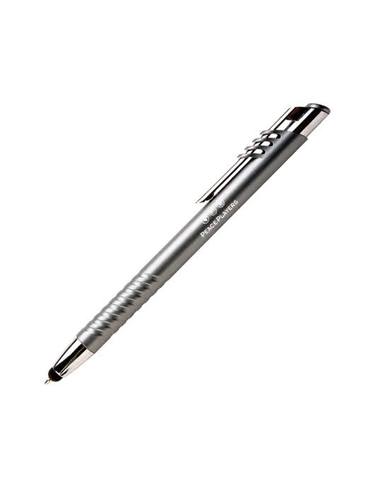 Schirhart Grey Stylus Pen - Blue Ink w/Peace Players Logo