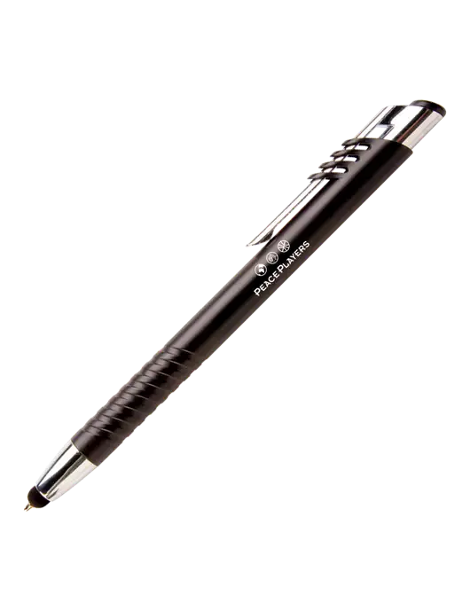 Schirhart Black Stylus Pen - Blue Ink w/Peace Players Logo