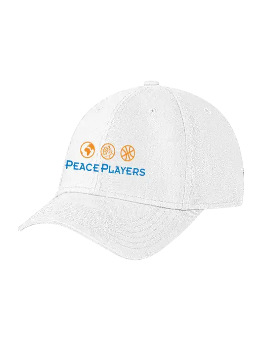 White Structured Soft Snap Closure Hook & Loop Cap w/Peace Players Logo