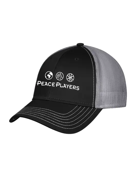 Black/Medium Dark Grey Mesh Trucker Cap Snap Back w/Peace Players Logo