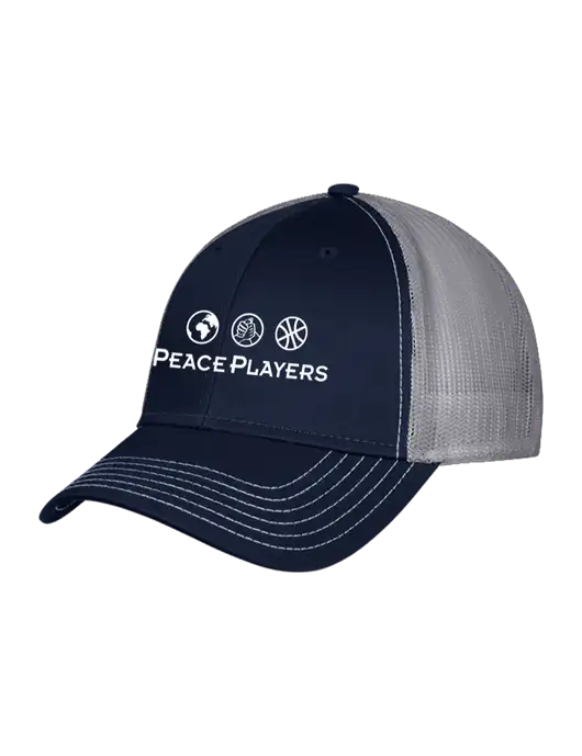 Navy & Grey Mesh Trucker Cap Snap Back w/Peace Players Logo