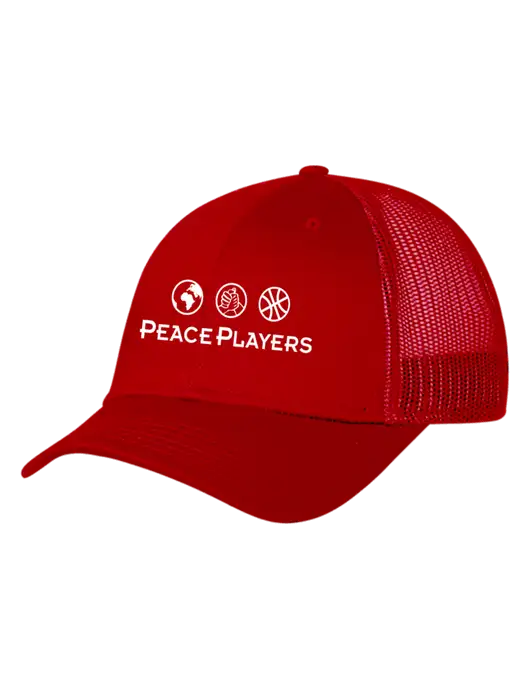 Red Mesh Trucker Cap Snap Back w/Peace Players Logo