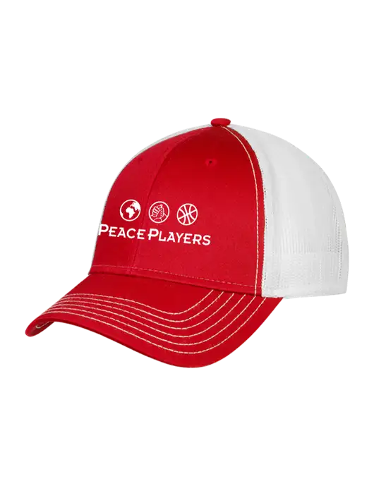 Red/White Mesh Trucker Cap Snap Back w/Peace Players Logo