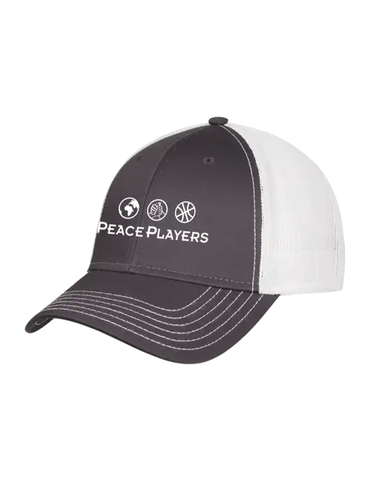 Dark Grey/White Mesh Trucker Cap Snap Back w/Peace Players Logo