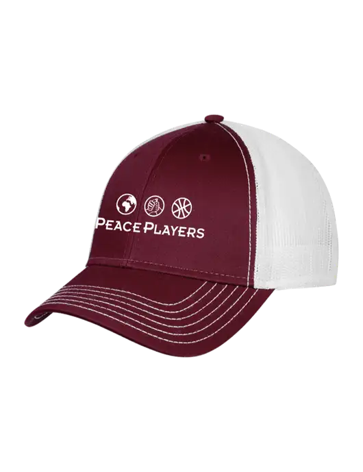 Maroon/Maroon/White Mesh Trucker Cap Snap Back w/Peace Players Logo