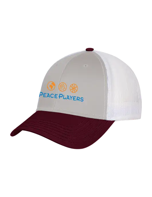 Maroon/Heather Grey/White Mesh Trucker Cap Snap Back w/Peace Players Logo