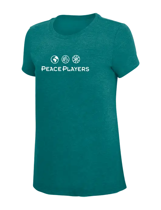 Womens Simply Soft Heathered Dark Teal 4.5oz  Poly/Combed Ring Spun Cotton T-Shirt w/Peace Players Logo