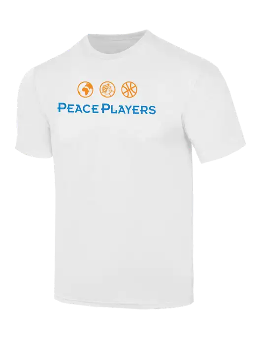 Simply Soft White 4.5oz  Poly/Combed Ring Spun Cotton T-Shirt w/Peace Players Logo