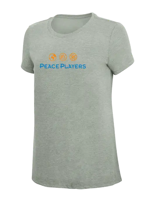 Womens Simply Soft Heathered Light Grey 4.5oz Poly/Combed Ring Spun Cotton T-Shirt w/Peace Players Logo
