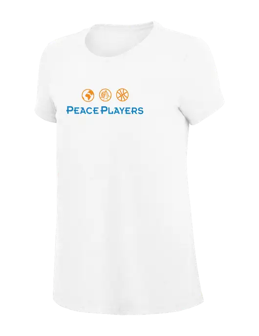 Womens Simply Soft White 4.5oz Poly/Combed Ring Spun Cotton T-Shirt
 w/Peace Players Logo