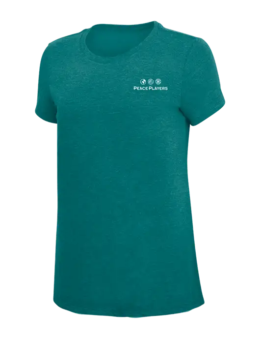 Womens Simply Soft Heathered Dark Teal 4.5oz  Poly/Combed Ring Spun Cotton T-Shirt w/Peace Players Logo