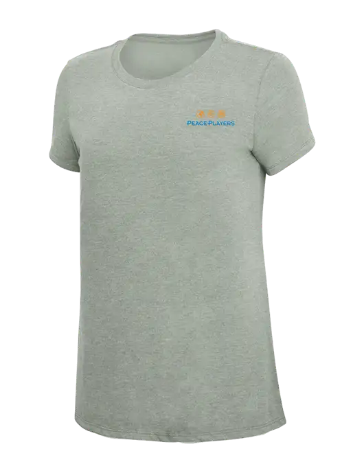 Womens Simply Soft Heathered Light Grey 4.5oz Poly/Combed Ring Spun Cotton T-Shirt w/Peace Players Logo