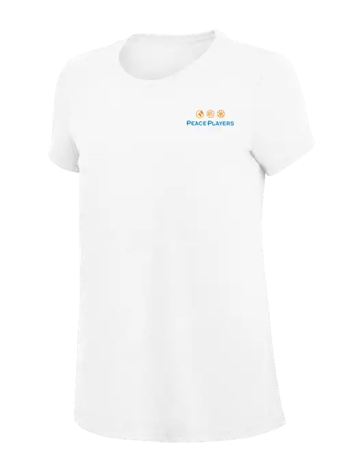 Womens Simply Soft White 4.5oz Poly/Combed Ring Spun Cotton T-Shirt
 w/Peace Players Logo