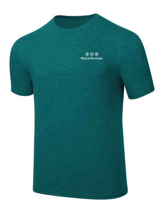Simply Soft Heathered Dark Teal 4.5oz  Poly/Combed Ring Spun Cotton T-Shirt w/Peace Players Logo