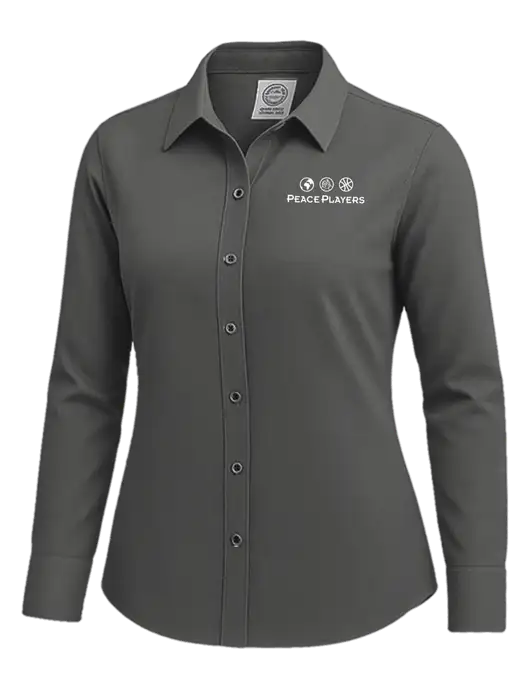 Brooks Brothers Womens Dark Grey Wrinkle-Free Stretch Nailhead Shirt w/Peace Players Logo