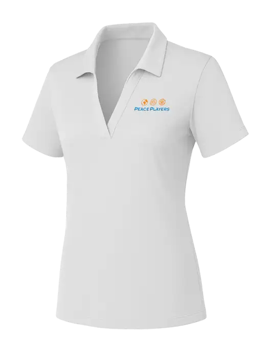 Womens White PosiCharge RacerMesh Polo w/Peace Players Logo