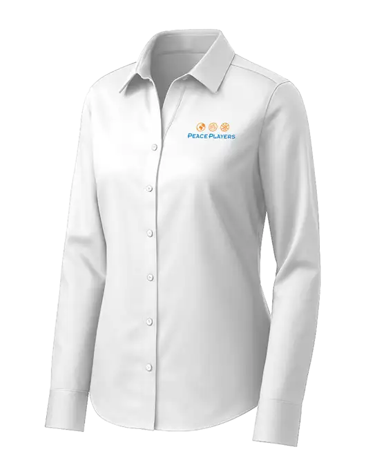 Brooks Brothers Womens White Wrinkle-Free Stretch Pinpoint Shirt w/Peace Players Logo