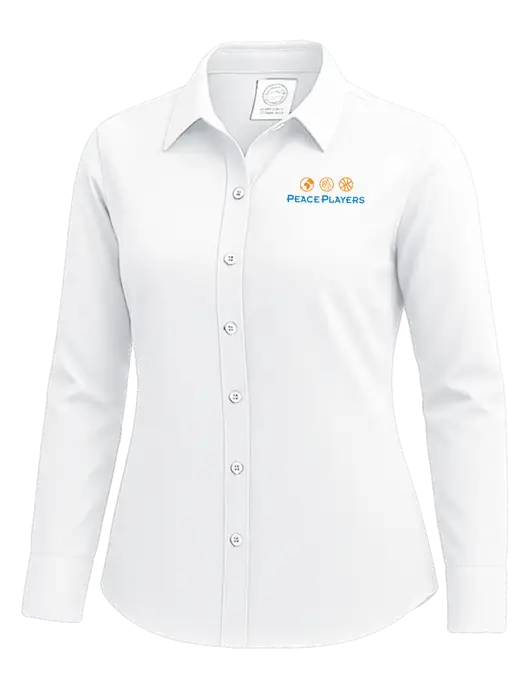 Brooks Brothers Womens White Wrinkle-Free Stretch Nailhead Shirt w/Peace Players Logo
