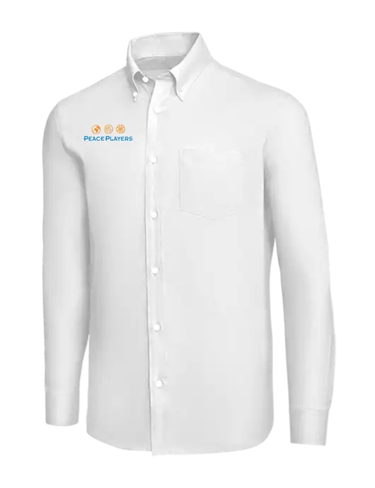 Brooks Brothers White Wrinkle-Free Stretch Nailhead Shirt w/Peace Players Logo
