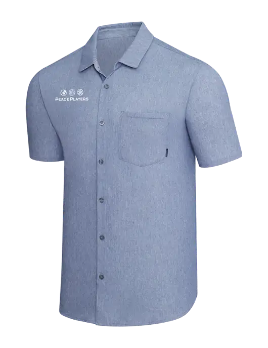 OGIO Slate Blue Heather Extend Short Sleeve Button Up Shirt w/Peace Players Logo