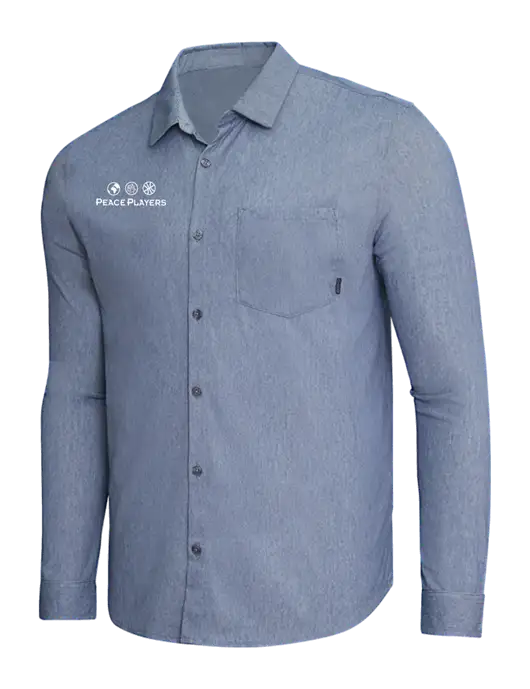OGIO Slate Blue Heather Extend Long Sleeve Button Up Shirt w/Peace Players Logo