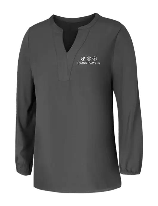 Mercer+Mettle Womens Dark Grey Stretch Crepe 3/4 Sleeve Blouse w/Peace Players Logo