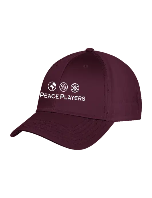 Maroon Mesh with Maroon Stitching on Bill Trucker Cap Snap Back w/Peace Players Logo