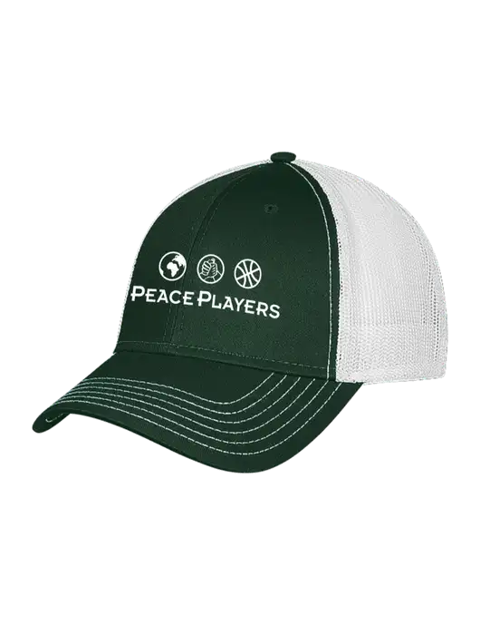 Dark Green/White Mesh Trucker Cap Snap Back w/Peace Players Logo