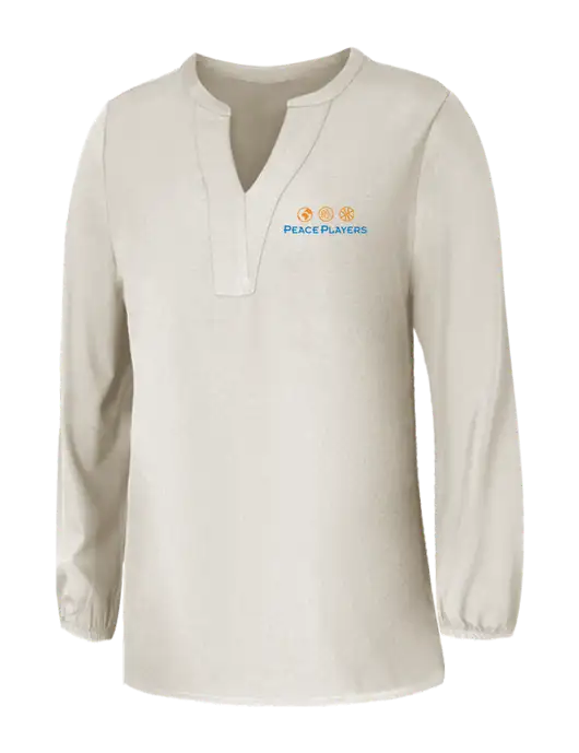 Mercer+Mettle Womens Ivory Stretch Crepe 3/4 Sleeve Blouse w/Peace Players Logo