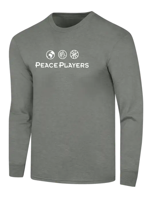 Simply Soft Long Sleeve Heathered Charcoal 4.5 oz, Poly/Combed Ring Spun Cotton T-Shirt w/Peace Players Logo