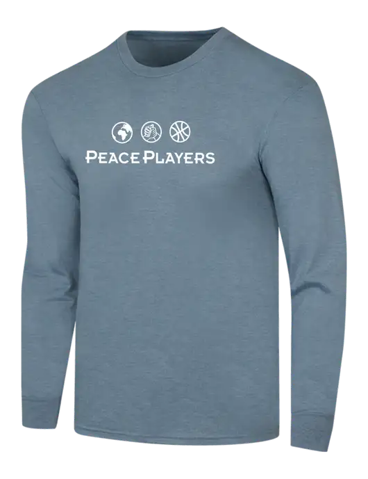 Simply Soft Long Sleeve Slate Blue Heather 4.5 oz, Poly/Combed Ring Spun Cotton T-Shirt w/Peace Players Logo