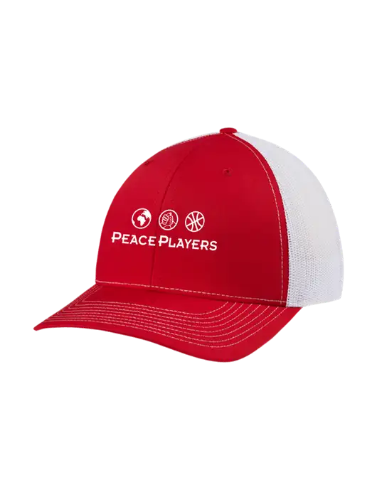 Richardson Adjustable Snapback Original 112 Trucker Cap Red w/White Mesh w/Peace Players Logo