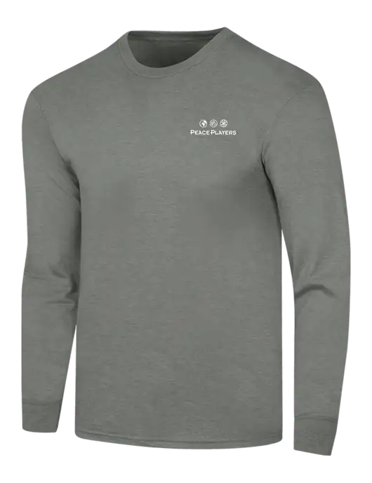 Simply Soft Long Sleeve Heathered Charcoal 4.5 oz, Poly/Combed Ring Spun Cotton T-Shirt w/Peace Players Logo