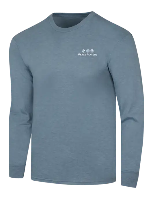 Simply Soft Long Sleeve Slate Blue Heather 4.5 oz, Poly/Combed Ring Spun Cotton T-Shirt w/Peace Players Logo