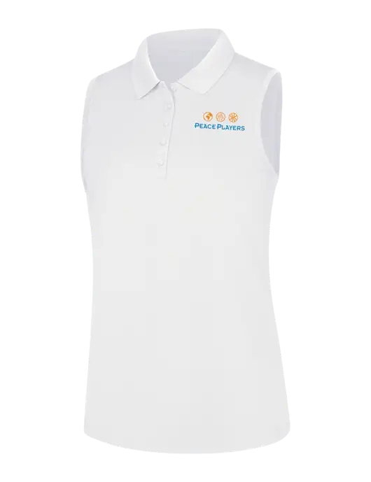 Womens White Dry Zone UV Micro-Mesh Sleeveless Polo w/Peace Players Logo